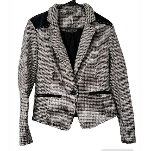 Free People Black White Houndstooth Rodeo Blazer Jacket - Picture 5 of 9